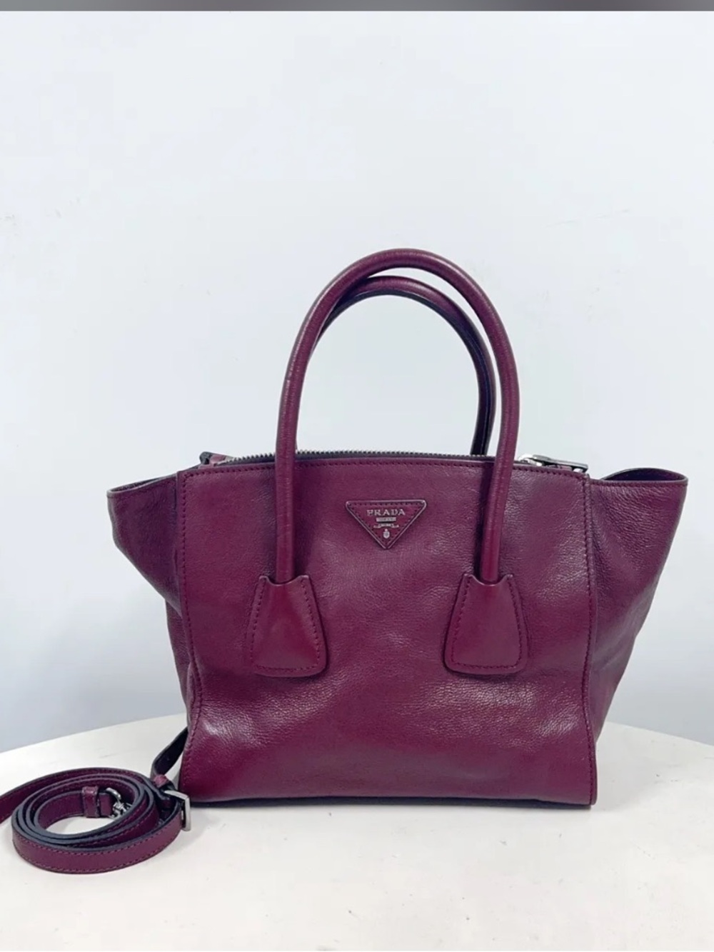 Prada Plum Leather Satchel with Top Handles